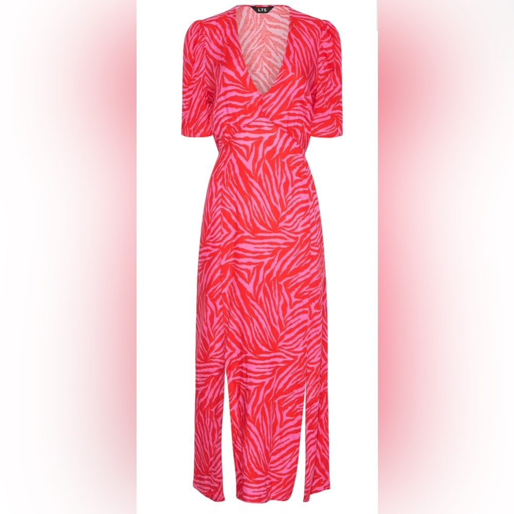 NWT LTS |‎ Long Tall Sally Bright Pink Zebra Print Midi Tea Dress Size 8 Tall - Picture 3 of 16
